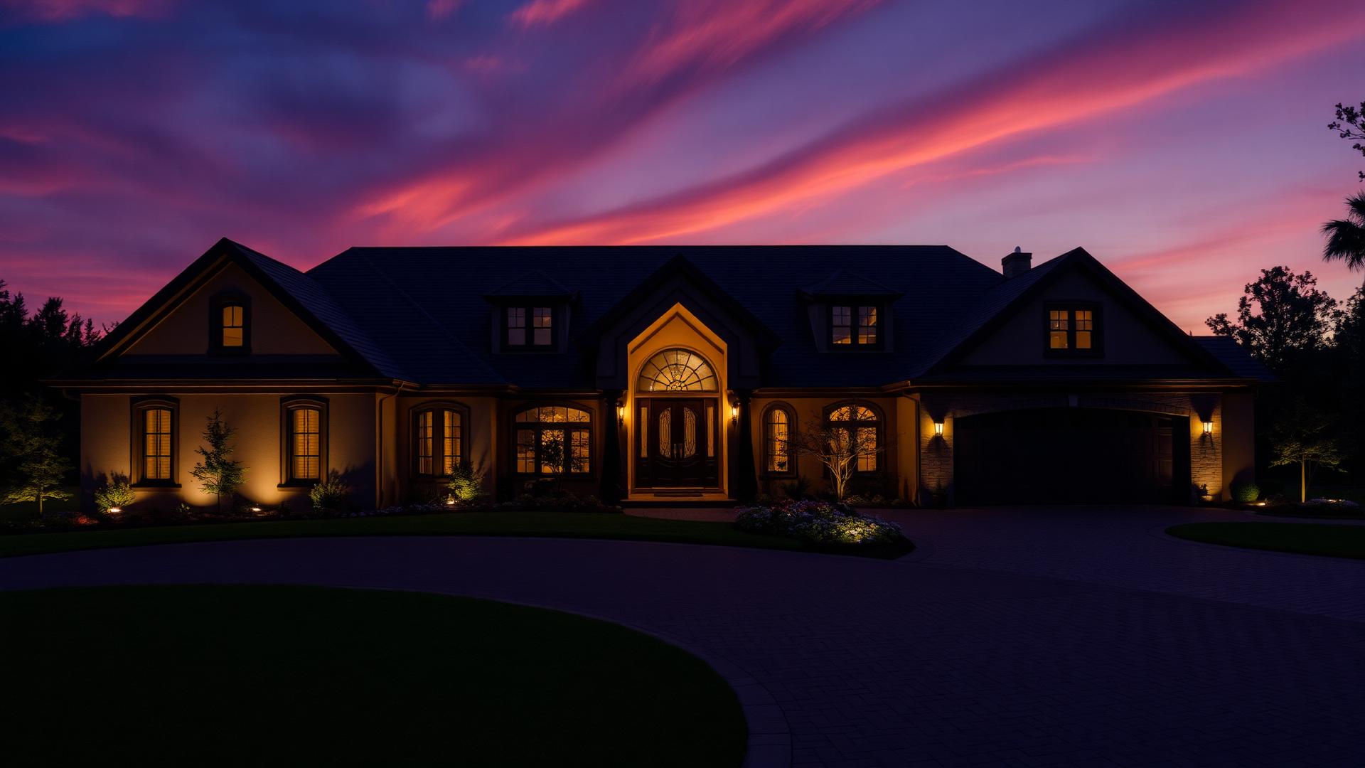 Luxury home at dusk